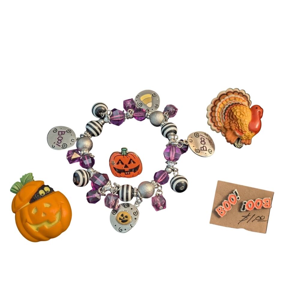 Halloween Fashion Jewelry Lot & A Thanksgiving Turkey Pin